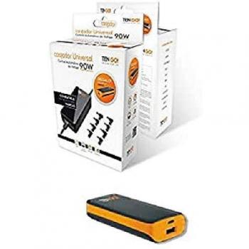 TenGO RT3099BT Adaptador e Inversor de Corriente Universal Interior 90W con Kit de Carga para Auto Multiboquilla y Batería Portátil de 2200 mAh