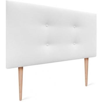 Cabecero Tapizado de Polipiel o Tela Aqualine Pro con 2 Hileras de Botones y Patas - Cama Lujo (Blanco, 105x105cm)