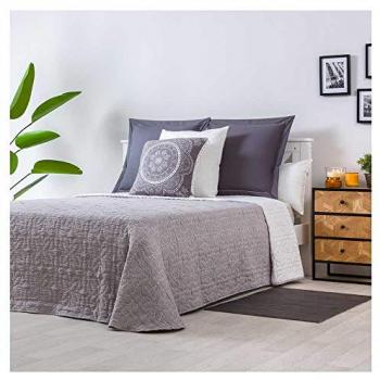 Colcha Reversible de Algodón y Poliéster Santillana Gris para Primavera-Verano - Cama de 105 (Relleno Ligero 80 gr/m²)