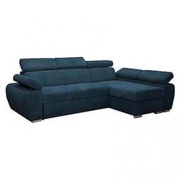 Sofá rinconero Columbus 192, azul, con función de descanso y caja de ropa de cama, 255x170x85cm