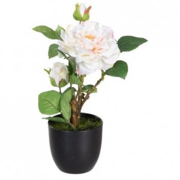 Planta Decorativa de Poliéster y Polietileno con base de Hierro en color Rosa, dimensiones 16 x 16 x 31 cm