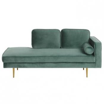 Chaise Longue Moderna de Terciopelo Verde Menta con Diseño Derecho y Patas de Metal Miramas