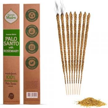 Incienso Palo Santo con Romero Sagrada Madre - Sahumerio Natural y Ecológico, 8 Varillas Gruesas, Ideal para Meditación y Mindfulness