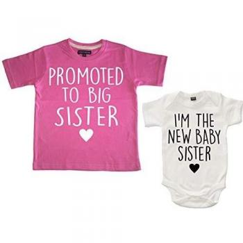 Edward Sinclair Conjunto de camiseta y body para bebé con texto en inglés Promoted to Big Sister y I'm The New Baby Sister