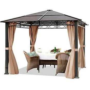 Cenador de jardín Toolport 3x3 m Impermeable Alu Deluxe con 4 partes laterales y techo de bronce translúcido PC