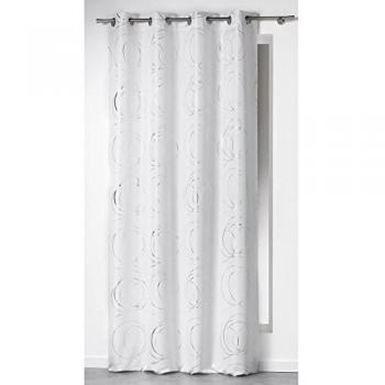 Cortina con Ojetes - 140 x 260 cm - Poliéster Impreso Plata - Bully - Blanca