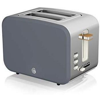 Swan Nordic 2 Slice Toaster with 6 Browning Levels, Soft Touch Controls, and Matte Finish in Elegant Grey Color