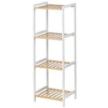 Estantería de Baño 35 x 30 x 100 cm Blanco Natural Bambú Madera de pino