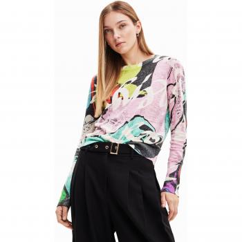 Desigual Elegant Contrast Crew Neck Sweater - L, Round-neck Knitwear, female, Multicolor, Size: L Contrast Detail Crew Neck Sweater