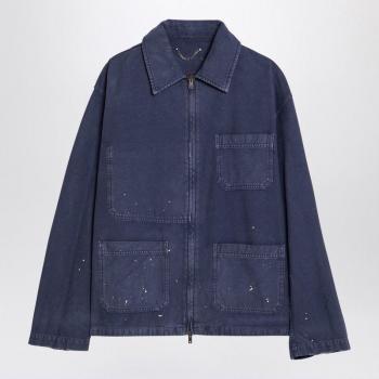 Golden Goose Men's Cotton Shirt Jacket with Splash Details in Blue, Size 50, GMP01941P001683