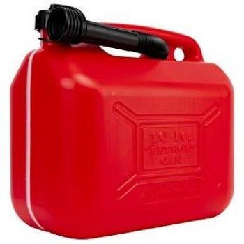 Motorkit Bidón/Garrafa Plástico Gasolina/Diesel 10L homologado, con Franja de medición de fácil Lectura, Incluye Embudo