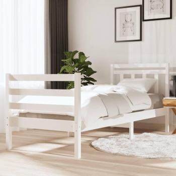 Cama individual de madera maciza blanca 90x190 cm