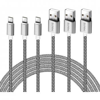 Cable Micro USB, （3Pack-2M ） Cargador Micro USB 2.4A Carga Rápida Cable USB -GARANTÍA DE por Vida- Compatible con Android, HTC, Huawei, Xiaomi, Kindle y más - Plata Negro