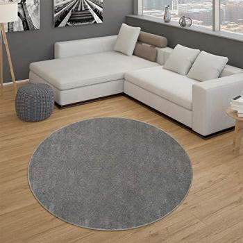 Alfombra Salón Lisa Pelo Corto Sencilla Moderna Gris Oscuro Ø 160 cm Redondo - Paco Home