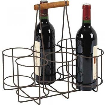 Cesta de metal envejecido para 6 botellas - 33 x 23 x 31 cm