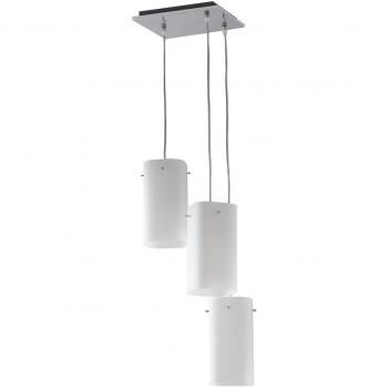 Plafón colgante cuadrado metálico blanco de 3 luces, dimensiones 25x25x23 cm