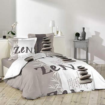 Douceur d'Intérieur Galets Zen – Juego de Cama con 2 Fundas de Almohada de algodón, 240 x 220 cm, Multicolor