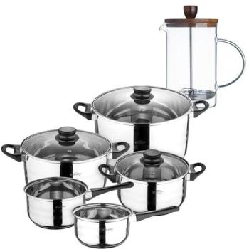 Batería de Cocina San Ignacio Toledo con Cafetera de Émbolo de Vidrio Borosilicato y Delantal 100% Algodón