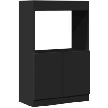 Aparador alto de madera ingeniería negro 63x33x100 cm, librería, estante y mueble de libros, armario estantería de libros