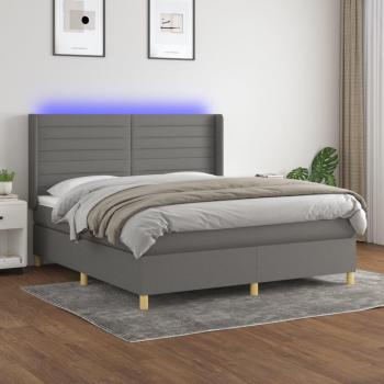 Colchón de cama suave con tela LED gris oscuro 180x200 cm, tipo box spring, incluye luces LED