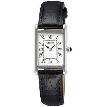 Seiko Reloj de Mujer SWR053P1 - Cuartz, Color Plata, Correa de Piel Negra