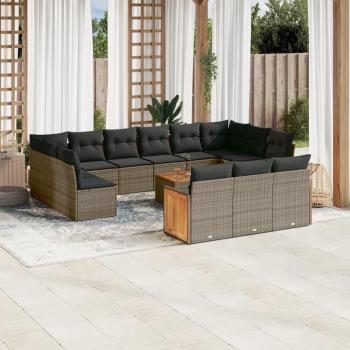 14-Piece Gray Poly Rattan Garden Sofa Set with Cushions