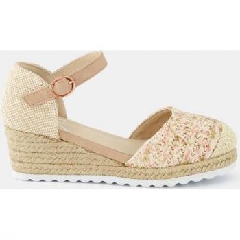 Sandalias niña Padme beige con cuña de rafia y puntera redonda