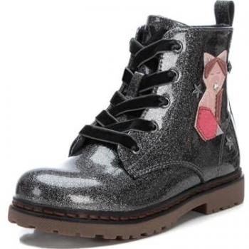 Botín Charol Gris Oscuro con Glitter y Cordones para Niña - Xti Kids