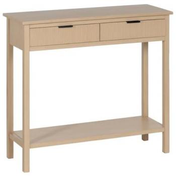 Consola Natural de Madera de Pino y MDF con 2 cajones, dimensiones 90 x 30 x 81 cm