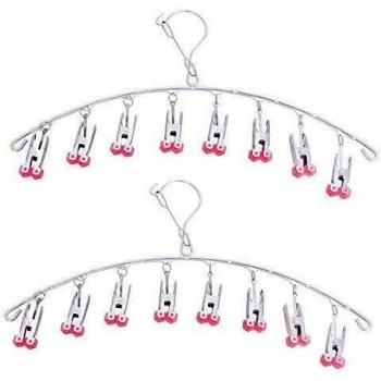 qinglele 2pcs Percha de Secado de Acero Inoxidable, Percha de Goteo con 8 Pinzas para Ropa Interior, Calcetines, Sujetador, Cortavientos, Elimina rápidamente la Ropa de la Percha, Rojo