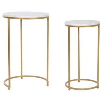 Juego de 2 mesas Home ESPRIT Dorado Metal Mármol 40 x 40 x 64 cm