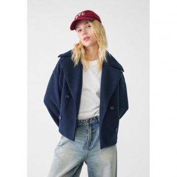 Navy Blue Short Double-Breasted Coat M