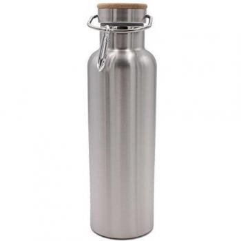 Buwant 750ml / 26oz De Acero Inoxidable Deportivo Double Walled Vacío Aislado Gran Boca BPA Botella De Agua Libre Con Cubierta De Bambú