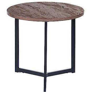 Mesa Auxiliar Redonda Moderna de Madera Oscura con Base de Metal Negra 50 cm