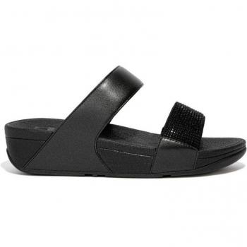 Sandalias de cuña FitFlop Lulu Crystal Negro con detalle de cristales