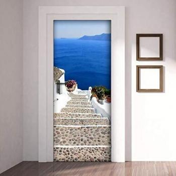 Cubierta Autoadhesiva para Puerta Santorini 83x210 cm - Decoración Fácil de Aplicar