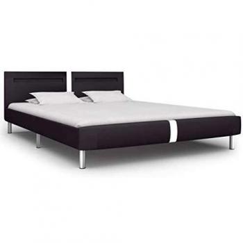 vidaXL Cama Matrimonio Luz LED Estructura Hierro + Somier Láminas + Cabecero Tapizada Piel Sintética 180x200 cm Cuero Artificial MDF Patas Acero Gris