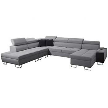 Sofá Rinconero Sarasota 135 con Función de Descanso, Caja de Ropa de Cama, 360x298x84cm, Gris, Reposacabezas Ajustables, Puerto USB y Compartimento para Bar