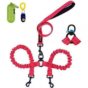 Correa de perro doble U-picks, doble correa reflectante para perro que absorbe los golpes 360 ° sin enredos para dos perros caminar con entrenador extra para perros y bolsa de basura y coleccionista
