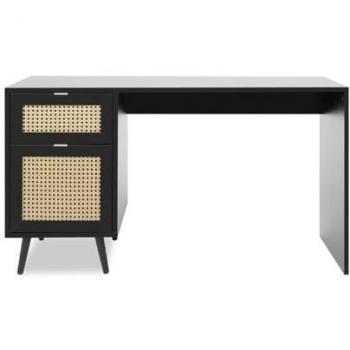 Escritorio Vienna30A negro con efecto mimbre y 1 puerta 1 cajón - 130 x 74,5 cm