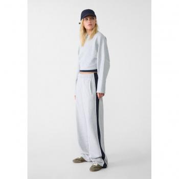 Grey Melange Plush Trousers with Side Stripe S