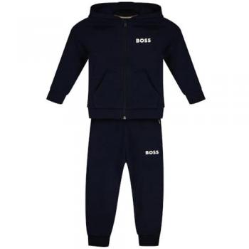 BOSS Kidswear - Chándal de niño liso con capucha y cremallera, conjunto deportivo jogging marino (16Años= 174cm), casual, algodón, manga larga, moda infantil