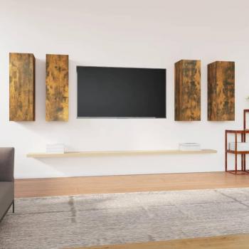 Mueble de TV vidaXL 4 uds madera contrachapada roble ahumado 30,5x30x90cm