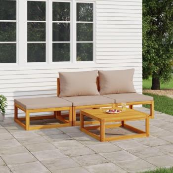 4-Piece Solid Wood Garden Lounge Set with Taupe Cushions