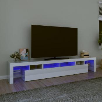 Mueble de TV con luces LED 230x36,5x40 cm, Mueble de Salon, Mueble TV, Mesa de TV, color blanco brillante