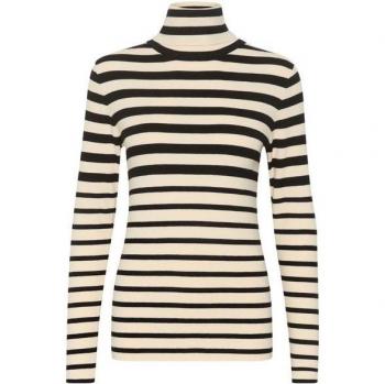 Beige Striped Rollneck Sweater for Women - Soaked in Luxury, Size M