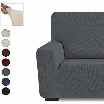 Eiffel Textile Monaco Elastica Adaptable. Funda Sofa Lisa, 94% poliéster 6% Elastano, Gris, Set 1+1 Plazas