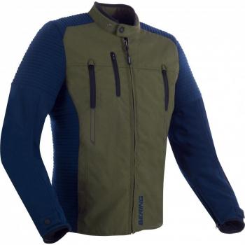 Bering Chaqueta de Moto Crosser Textil Impermeable Caqui-Azul Marino (Tamaño L)