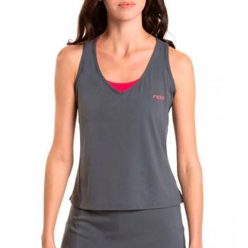 Camiseta Nox Pro Fit Gris Oscuro, Ropa de Pádel Mujer, Camiseta Nox Tirantes Pro Gris Mujer