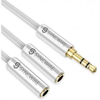Cable Divisor Syncwire, Splitter Jack Auriculares Nylon Trenzado [23cm] Cable Divisor de Jack
